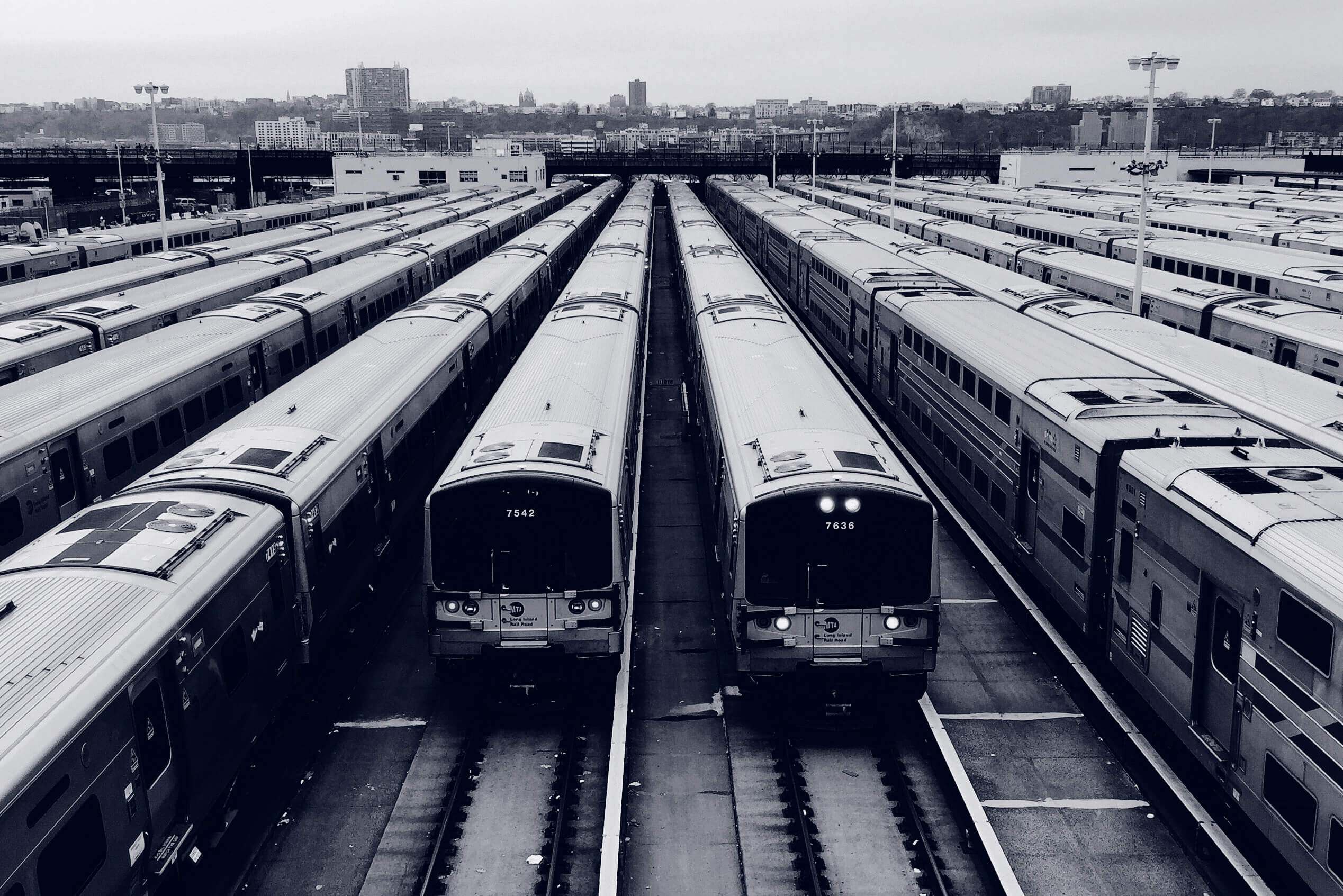 trains lined up in station